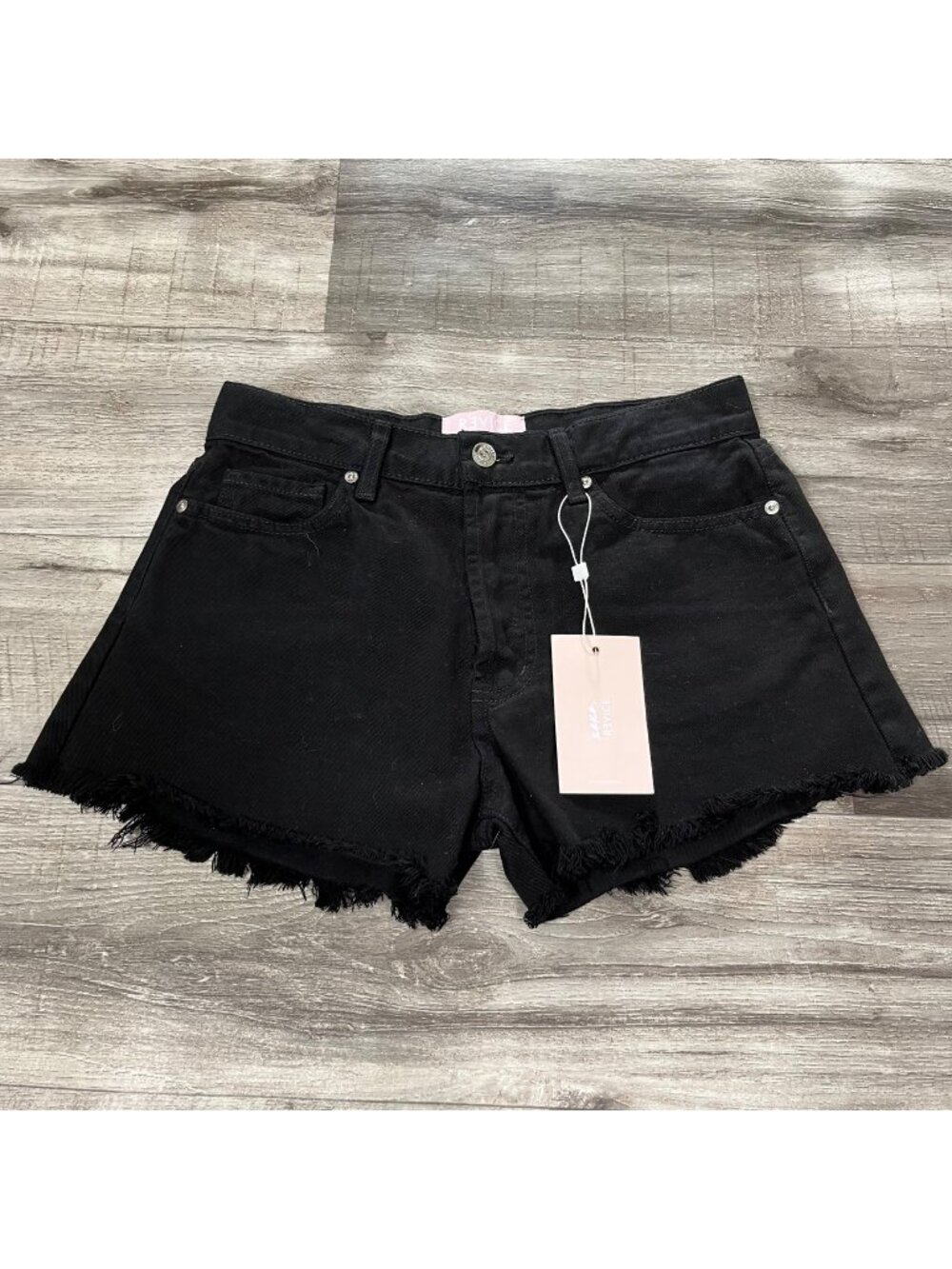 REVICE Malibu Denim Cutoff Fray High Rise Jean Shorts Black NWT Women’s Size 26